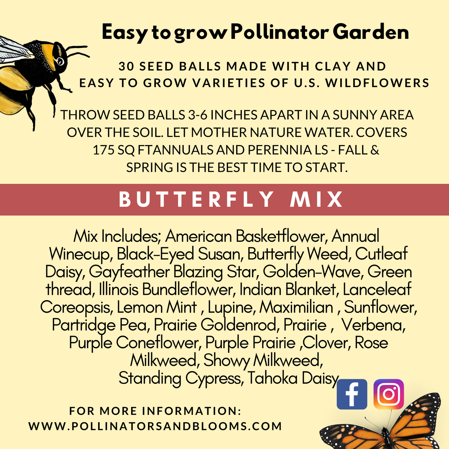 Flower Garden for Monarchs and Butterflies - Wildflower Seed balls 30 count